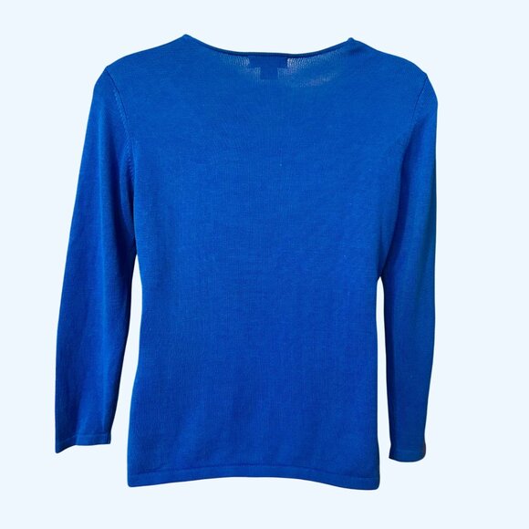 BEAUTIFUL BLUE SPIEGEL JAGGED NECKLINE BLUE LONG SLEEVE SWEATER - L - Picture 3 of 4